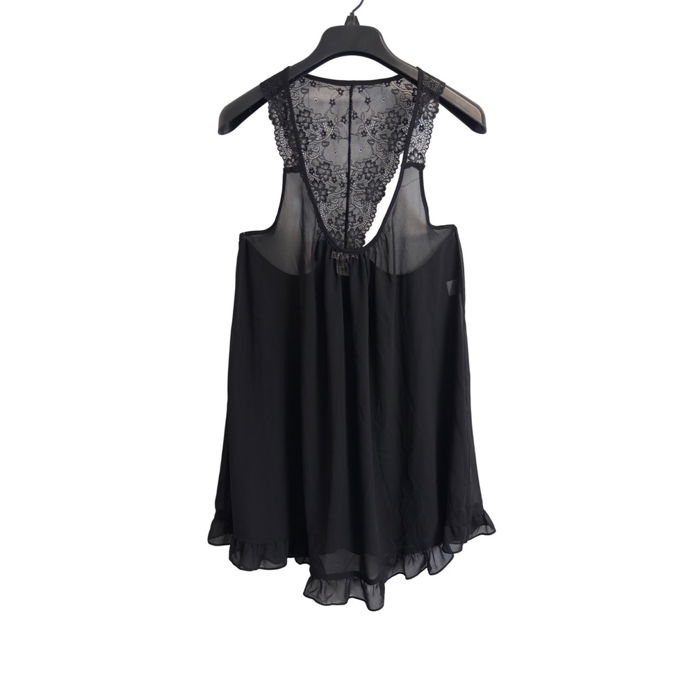 Linea Donatella Black Lace Racerback Babydoll Chemise Ruffle‎ Hem XL